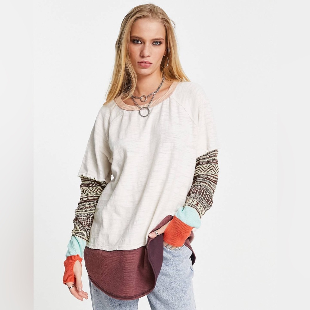 We The Free by Free People Jordan Mix Knit Tee In Fun Time Combo - Size Medium
